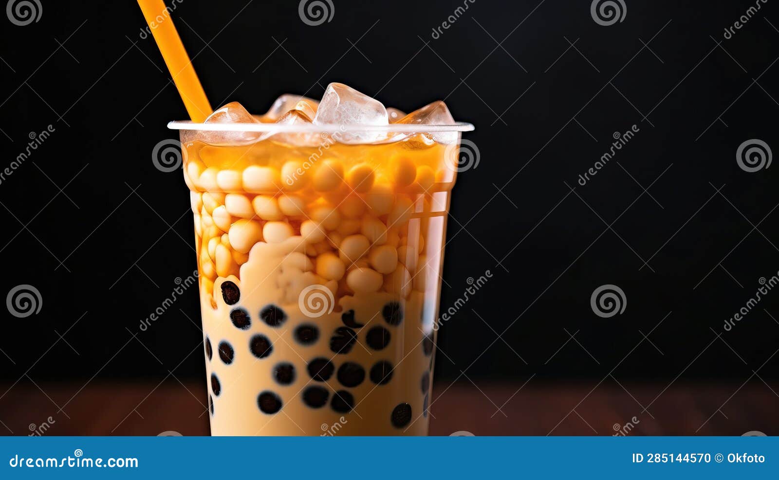 Asian Sweet Milk Tea with Tapioca Bubbles, Bubbletea Stock Photo