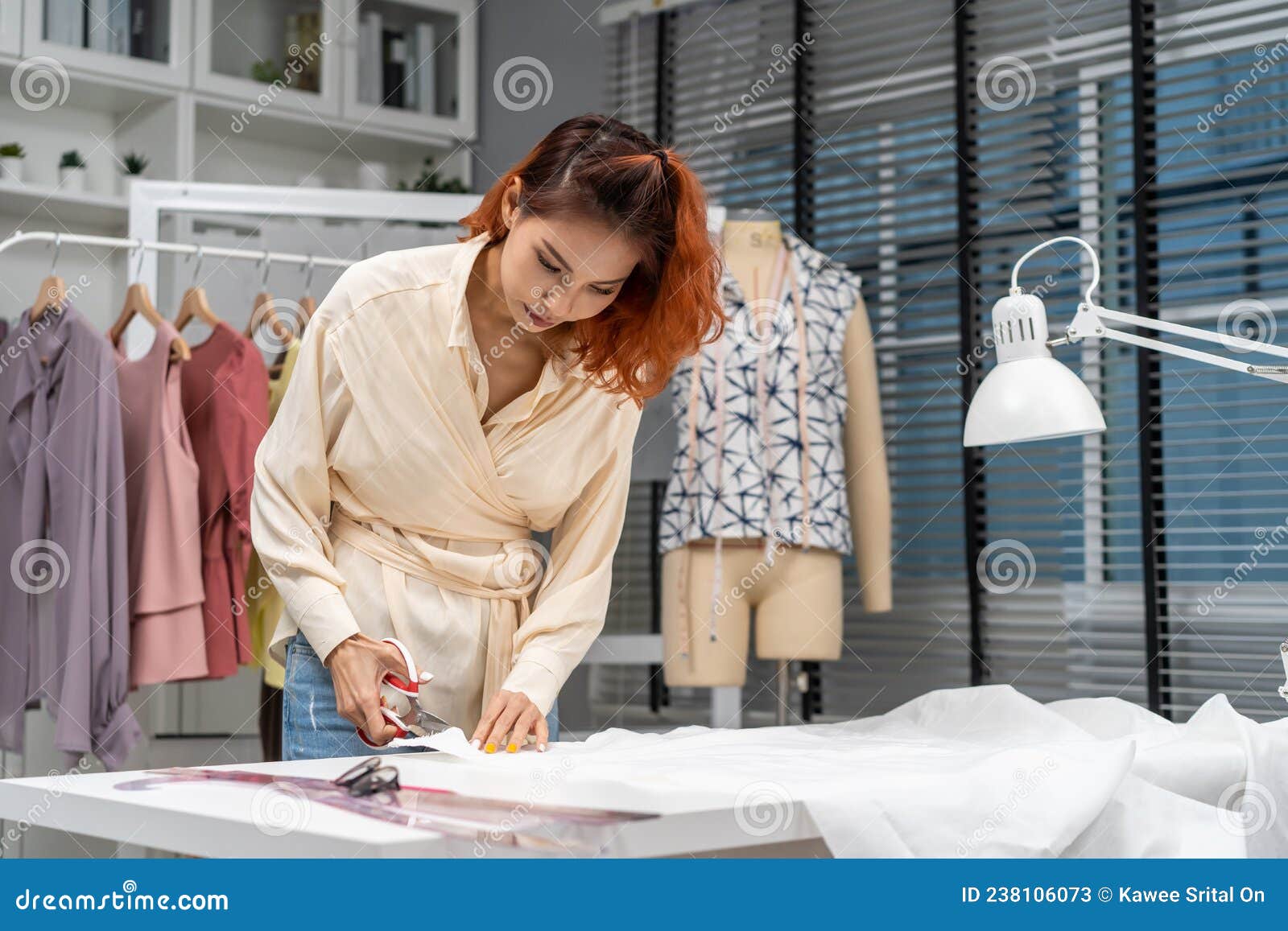 Asian Tailor Woman Working To Make New Clothes in Tailoring Atelier ...