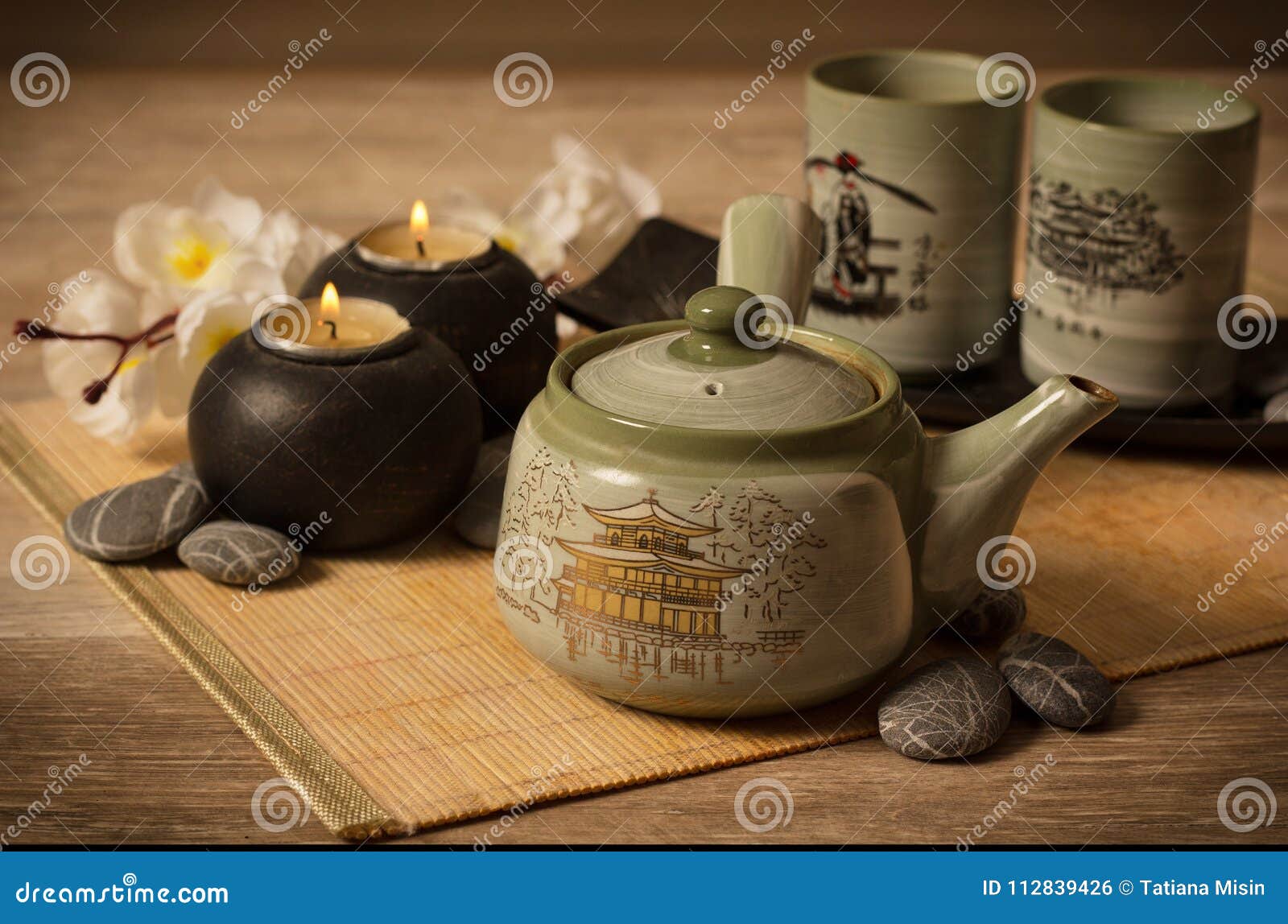 Asian Tea Set on Bamboo Background Stock Photo Image of japan