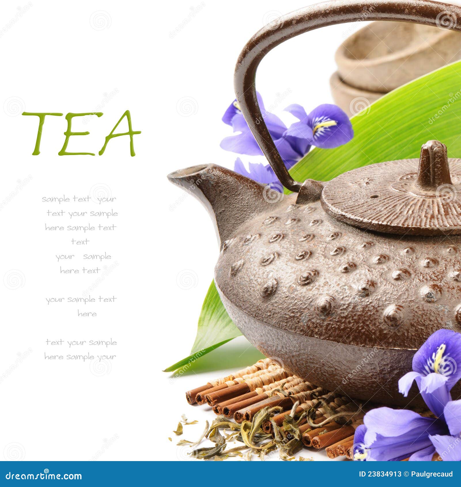 Asian Tea Set with Green Leaf and Flowers Stock Image Image of drink