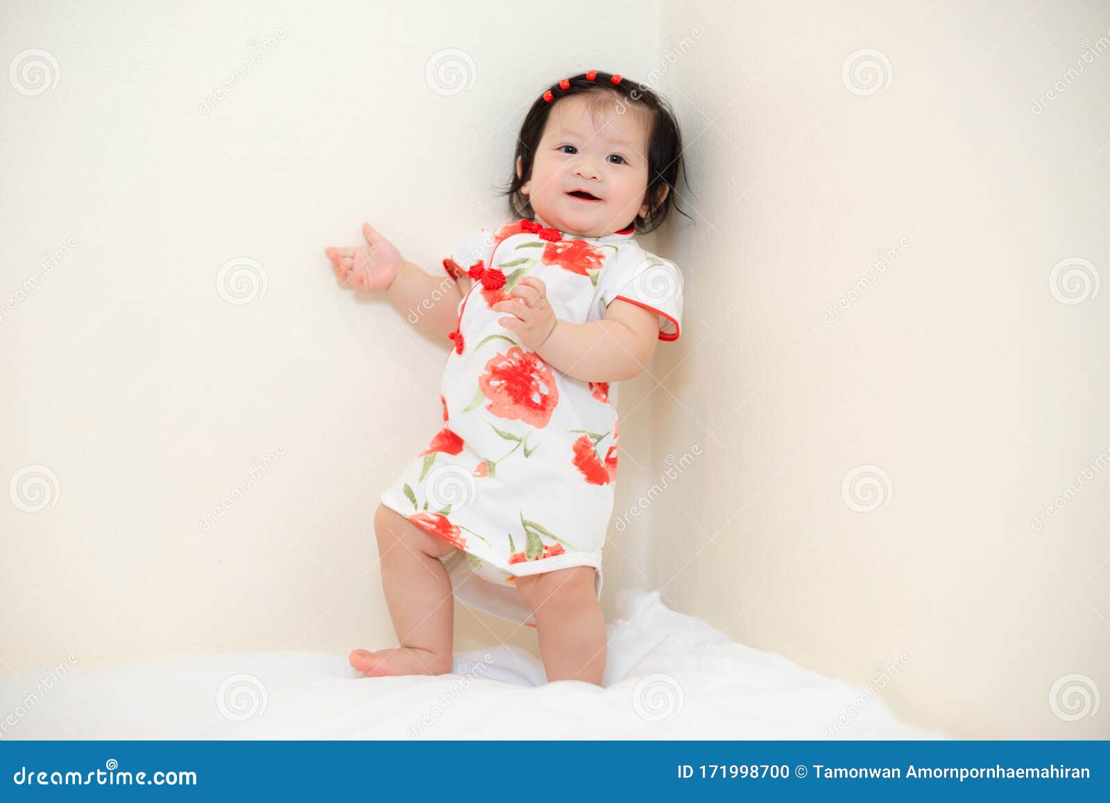 Asian Thai Baby Girl in Cheongsam Dress, Chinese New Year Stock Photo ...