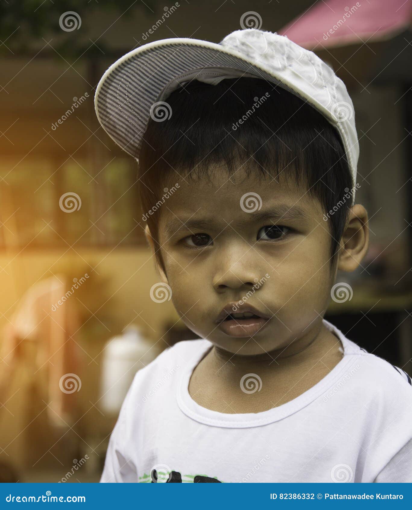 Asian Thai Boy Wear a White Cap Stock Photo - Image of little, acting ...
