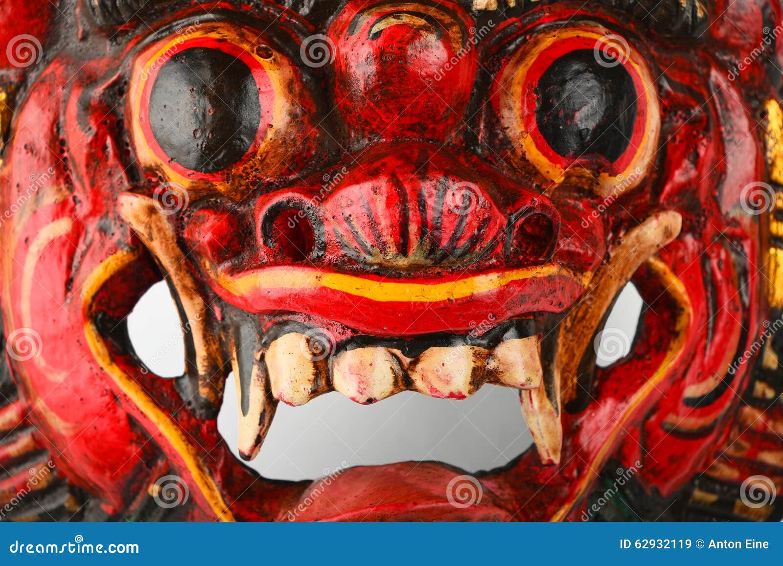 asian traditional wooden red painted demon mask