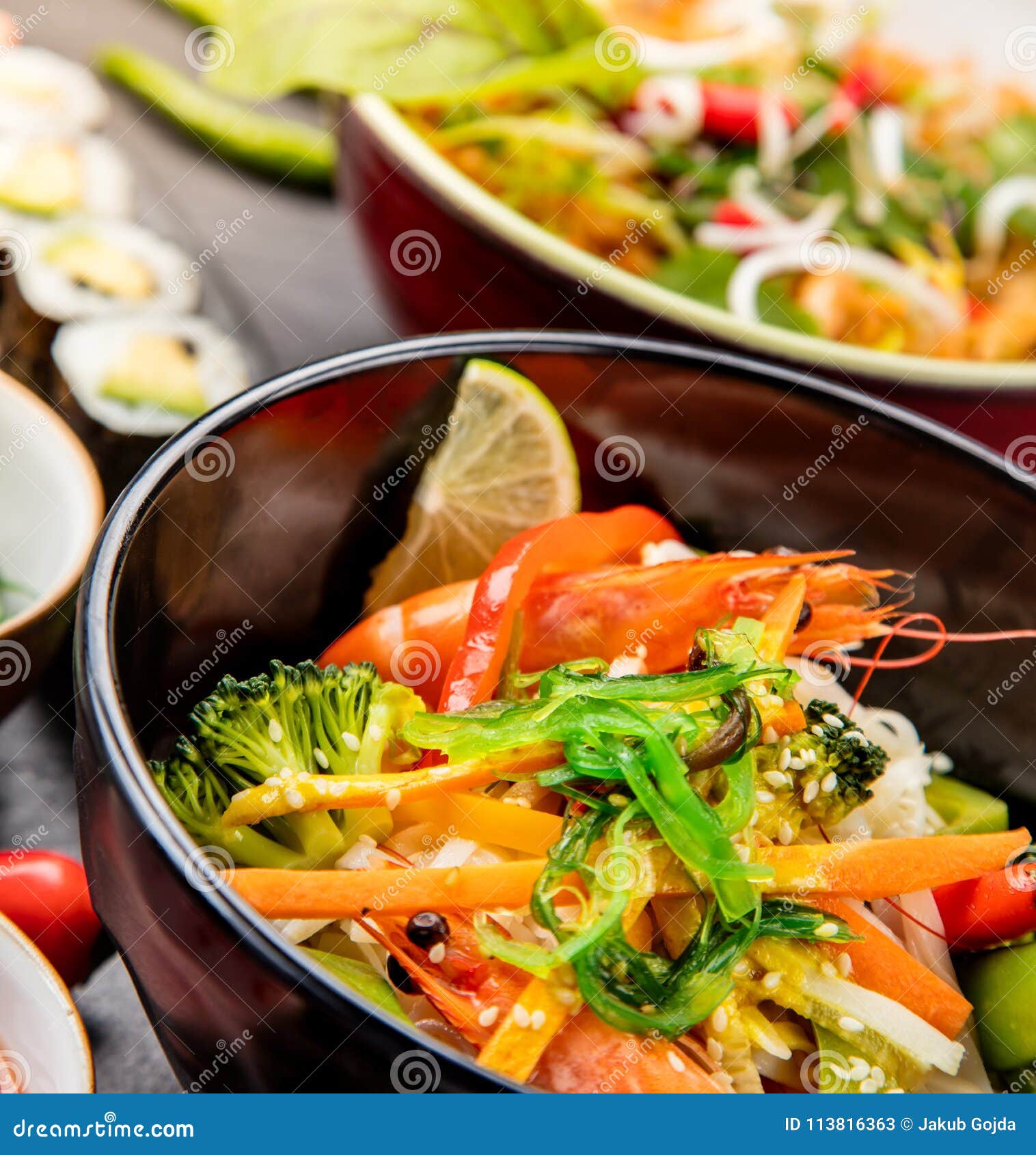 Asian Variation of Meals Served in Ceramic Bowls Stock Image - Image of ...