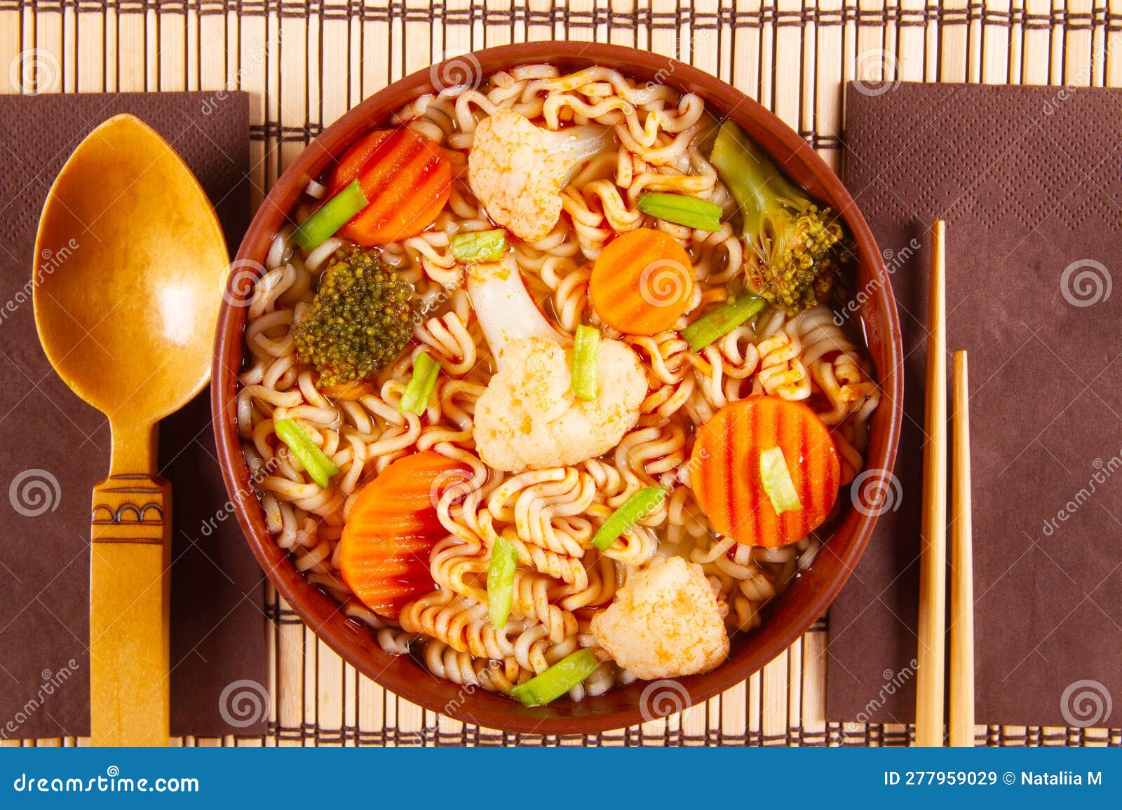Vegetarian noodles stock image. Image of spoon, rustic - 277959029