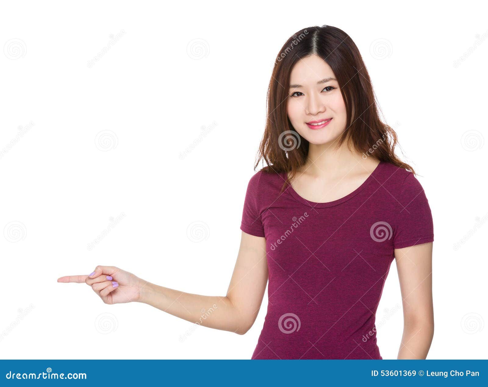 Asian Woman With Finger Pointing Aside Stock Image Image Of Asia