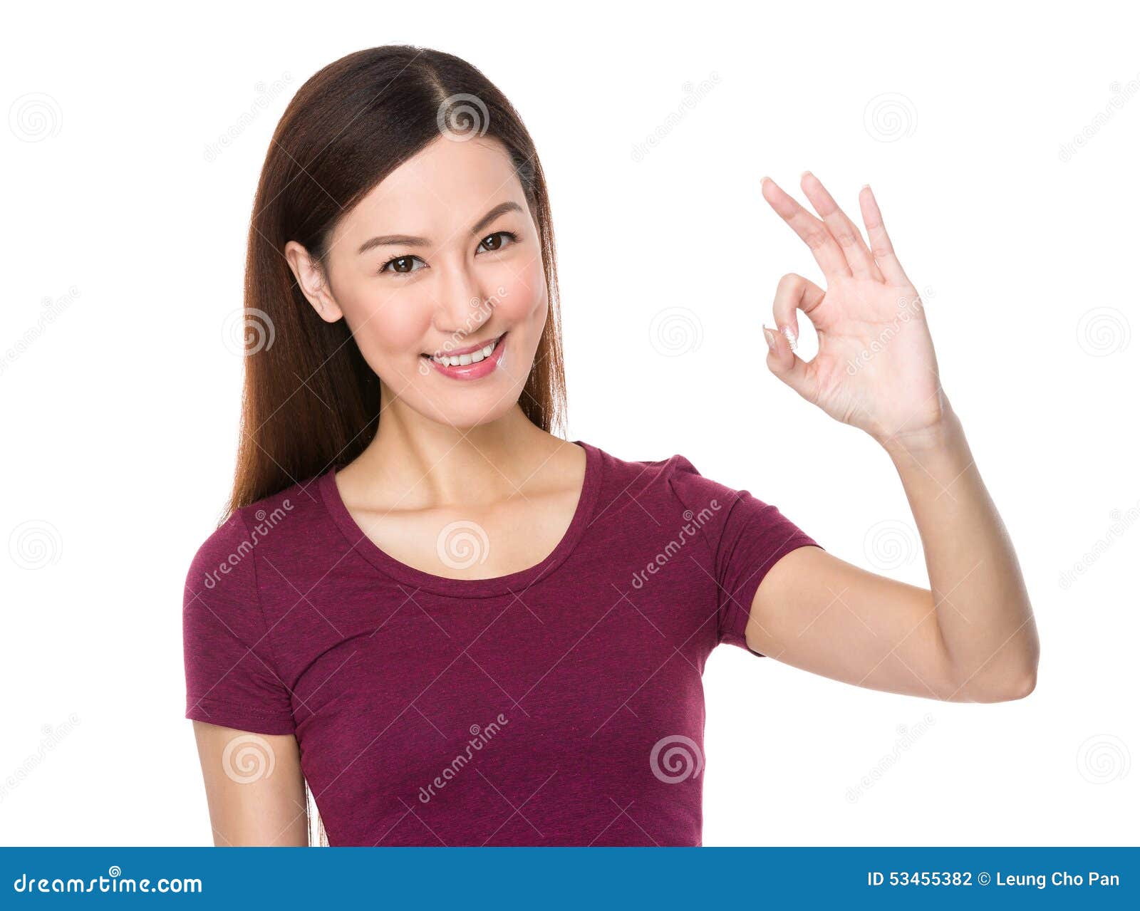 Asian Woman with Ok Gesture Stock Photo - Image of causal, okay: 53455382