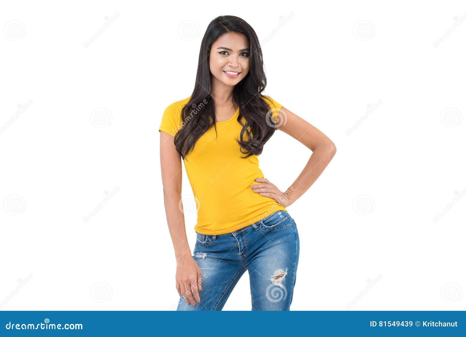 Asian Woman in Plain Yellow T-shirt and ...