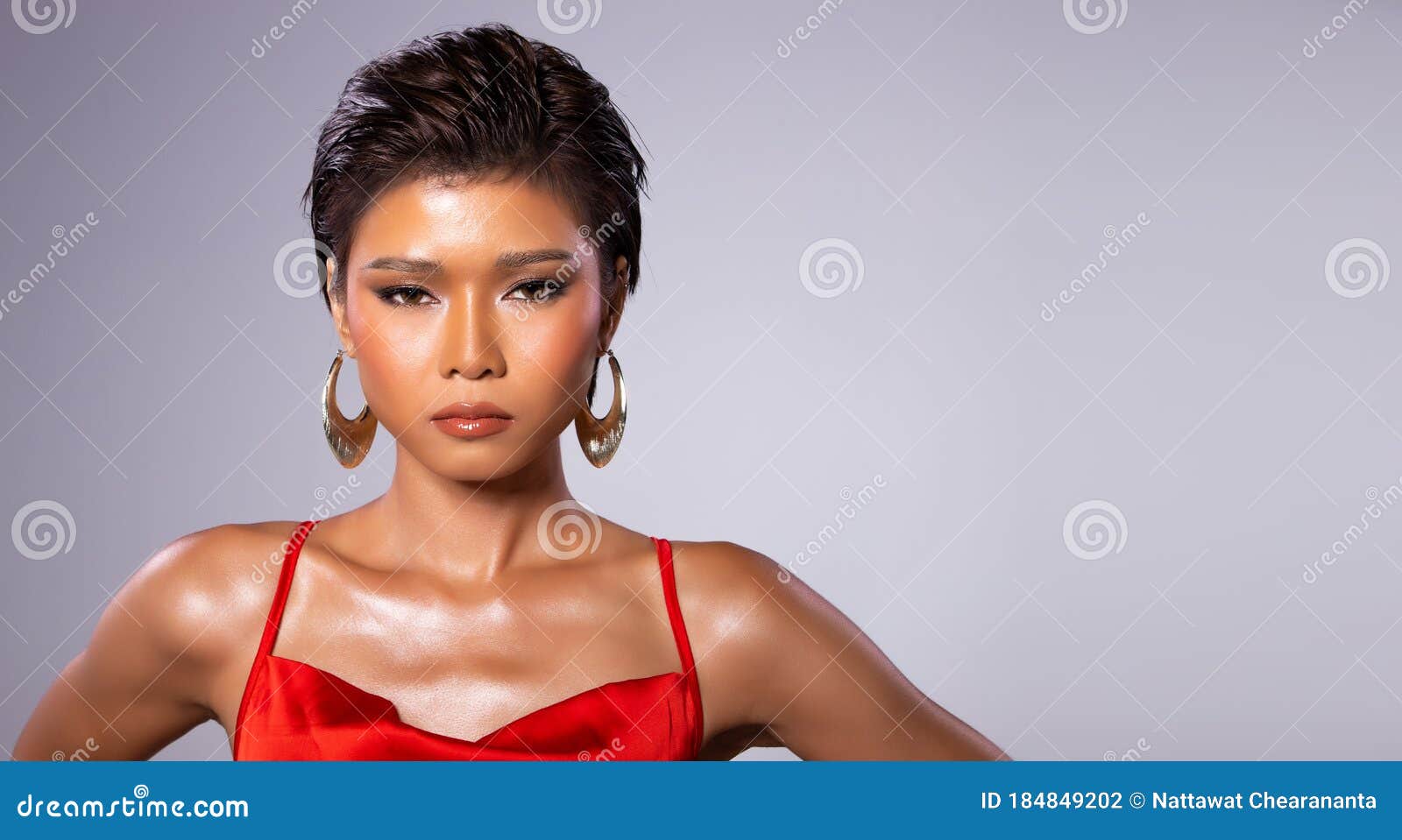 Beautiful makeup woman with short hair style posing in casual clothing.  Vintage closeup portrait Stock Photo - Alamy