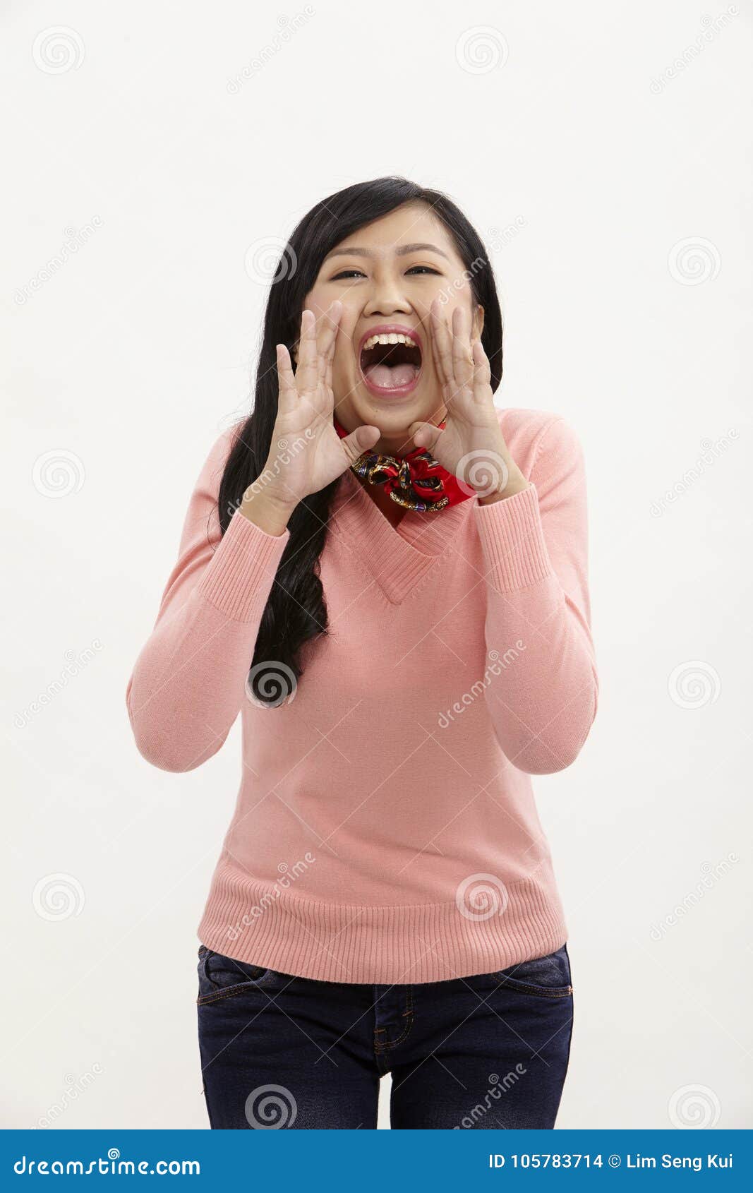 Asian woman shouting stock photo. Image of asian, happy - 105783714