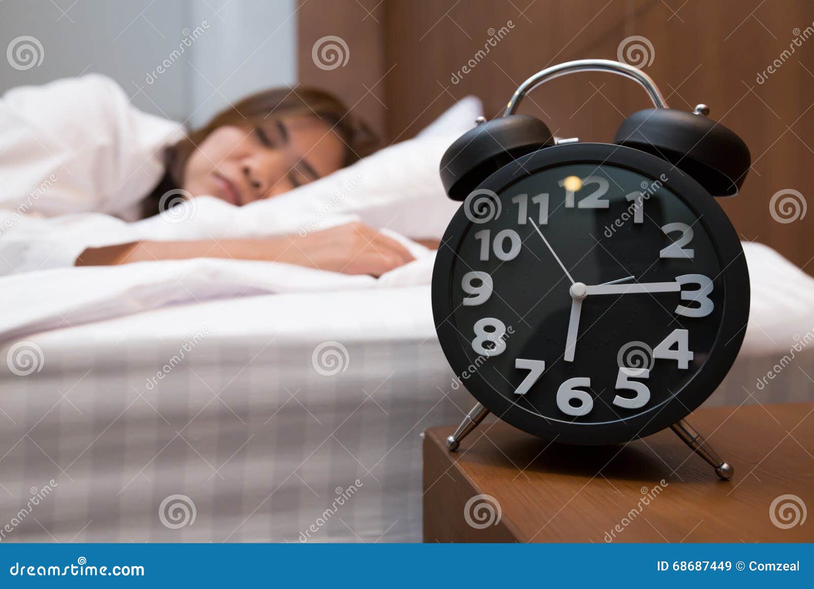 Asian Woman Sleeping In Bed And Alarm Clock Stock Image Image Of Clock Woman 68687449