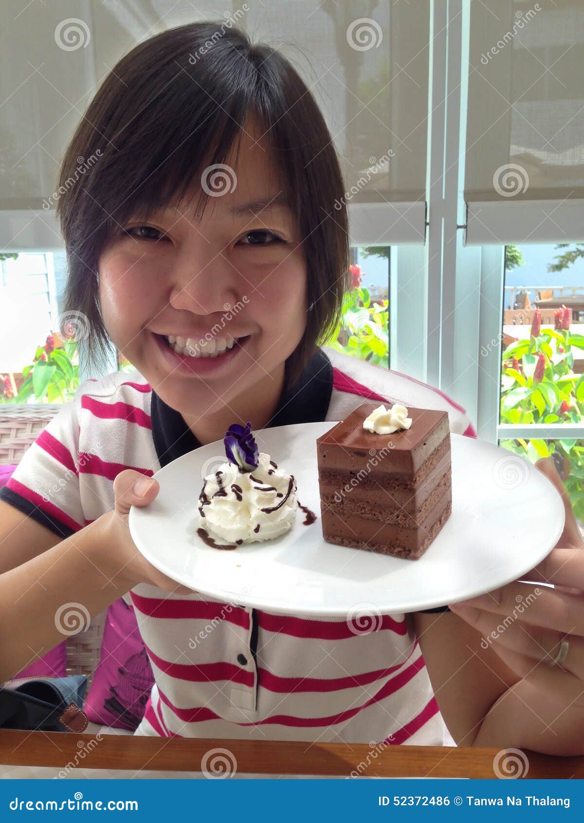 Beautiful Smiling Asian Young Woman Chocolate Cake Isolated White  Background Stock Photo by ©makidotvn 194016568