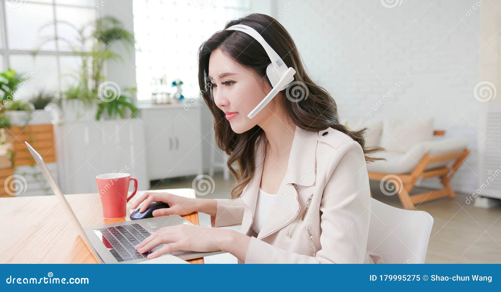 asian woman telework at home