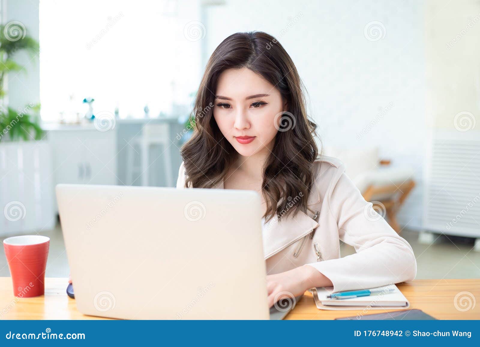 asian woman telework at home