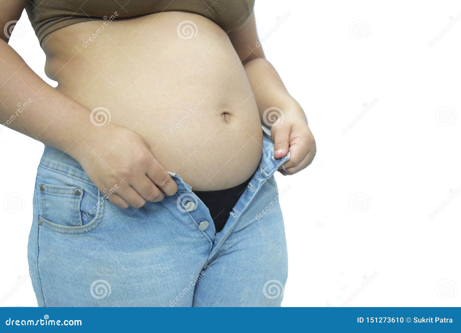 Asian Women are Overweight. she Has Excess Fat Around Her Stomach