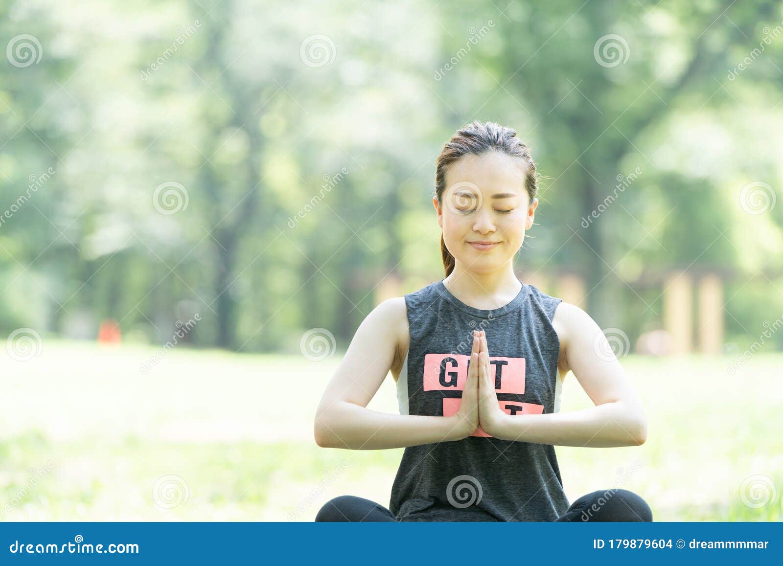 Doing Yoga In A Green Park Stock Photo Image Of Japanese 179879604