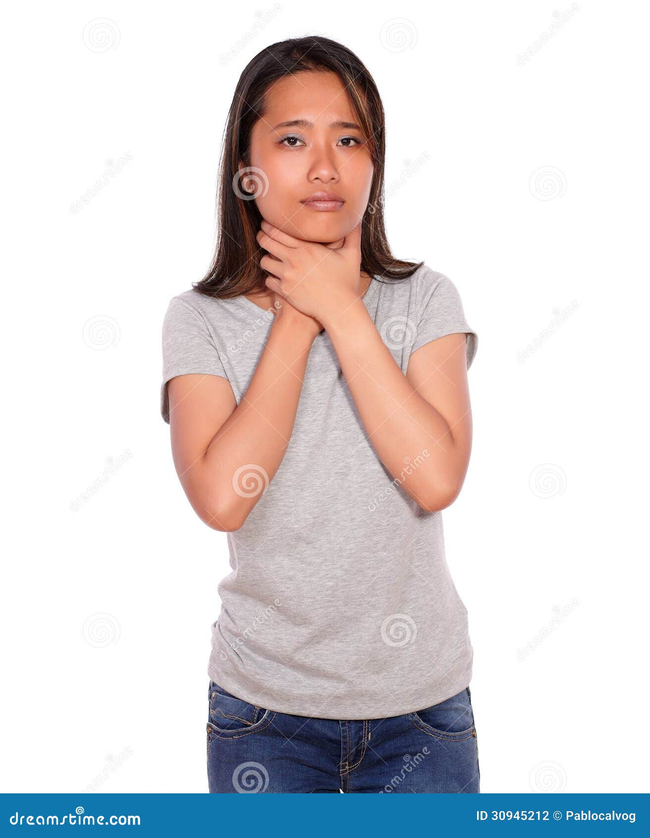 Asiatic Charming Young Woman With Throat Pain Stock Photo - Image of ...