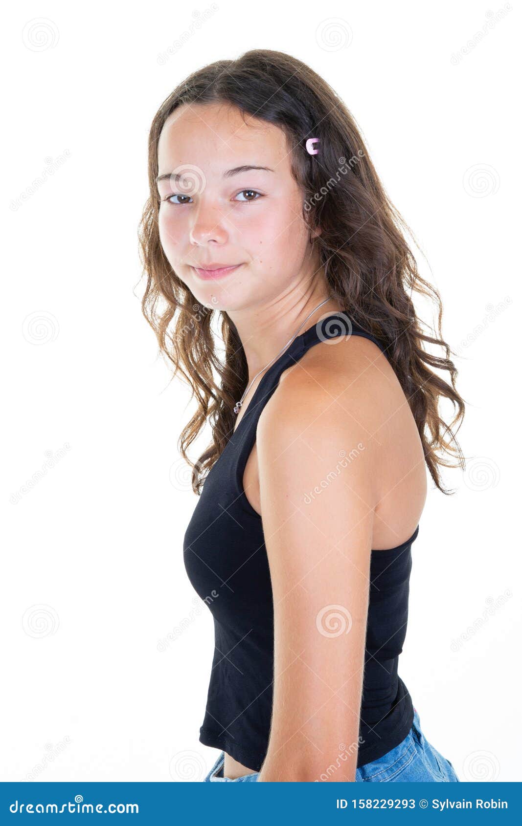 Young smiling slim woman posing lying down on her side Stock Photo - Alamy