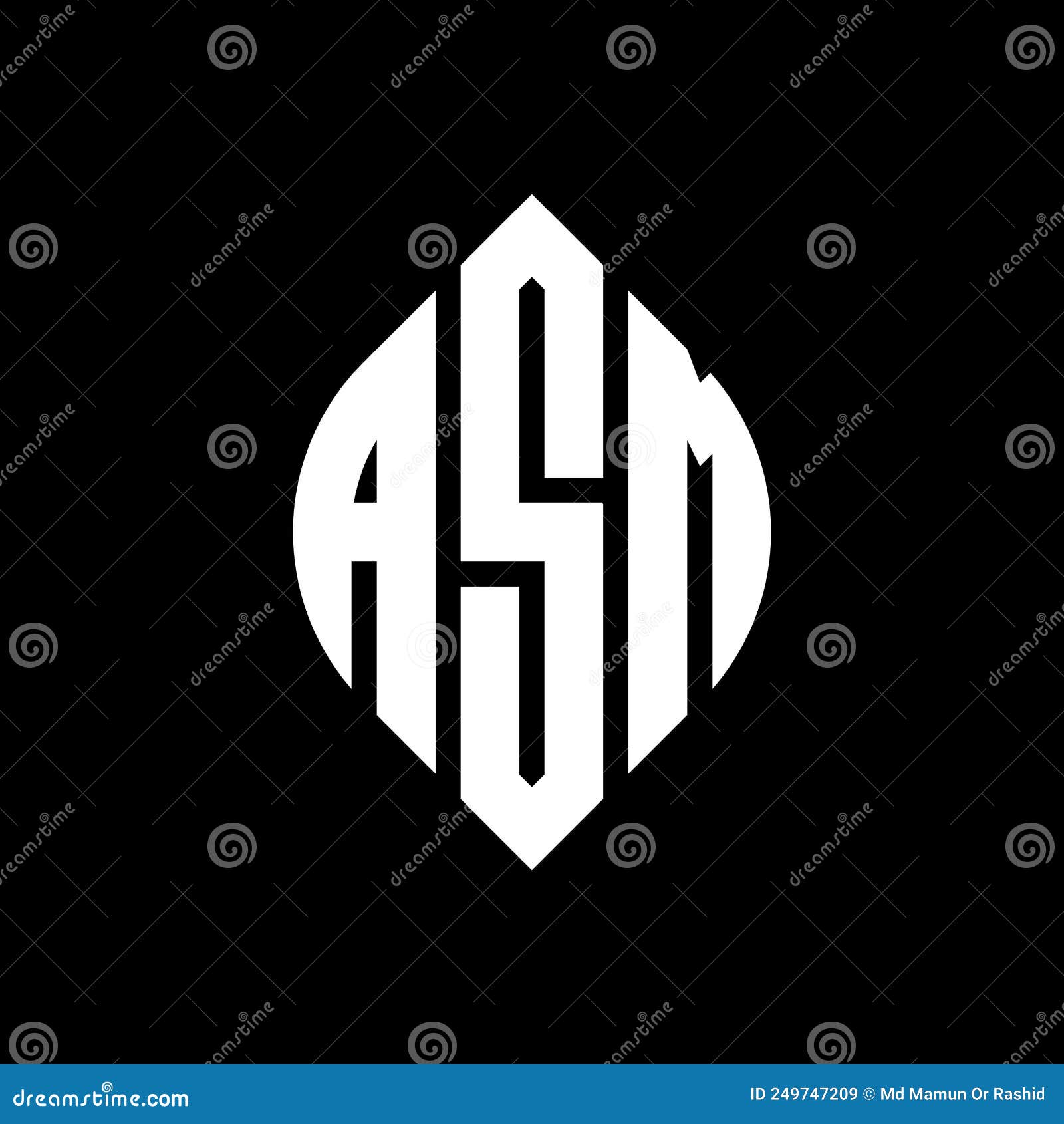 asm circle letter logo  with circle and ellipse . asm ellipse letters with typographic style. the three initials form a