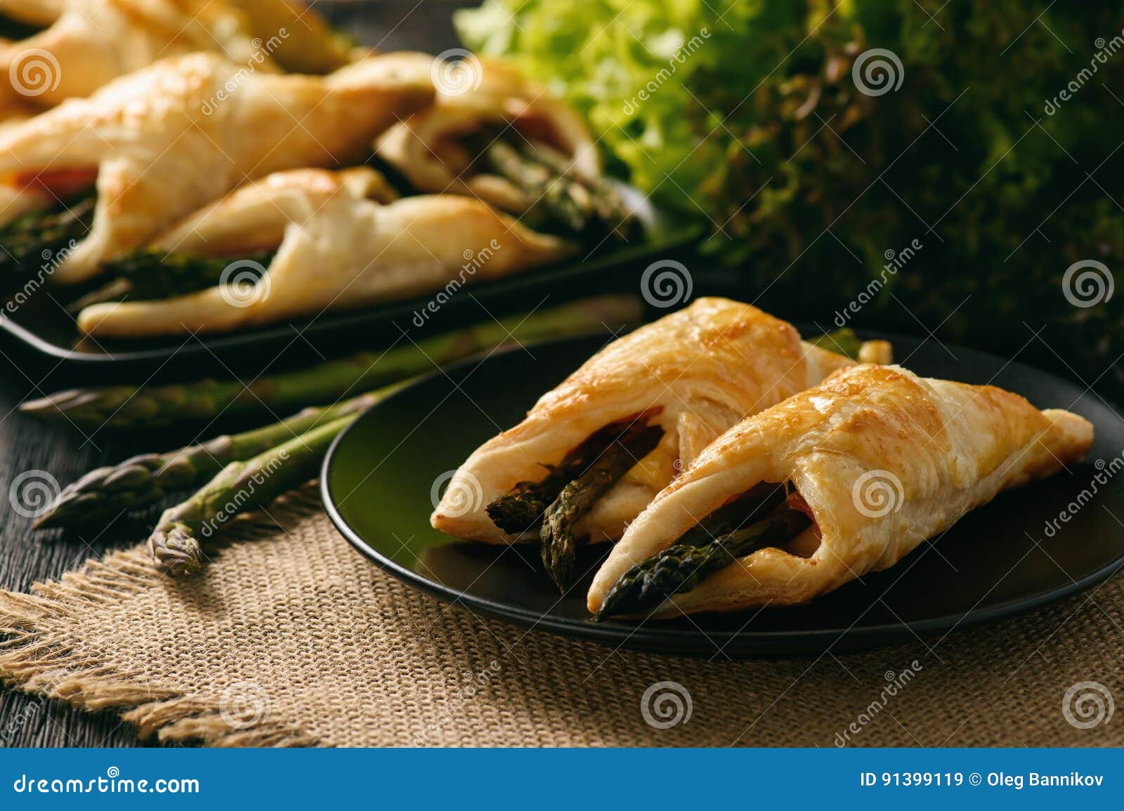Asparagus Baked in Puff Pastry with Ham and Cheese. Stock Image Image