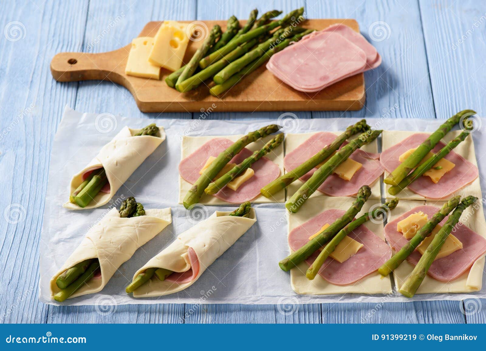 Asparagus Baked in Puff Pastry with Ham and Cheese. Stock Image Image