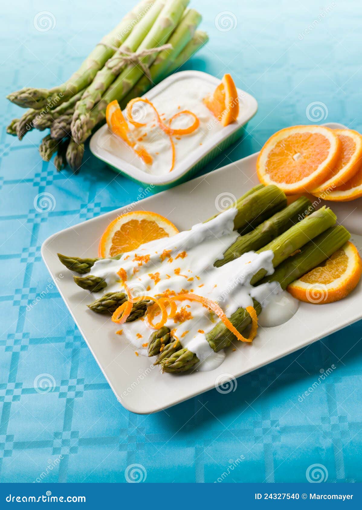 Asparagus with Yogurt Cream Sauce Stock Photo Image of napkin, dish