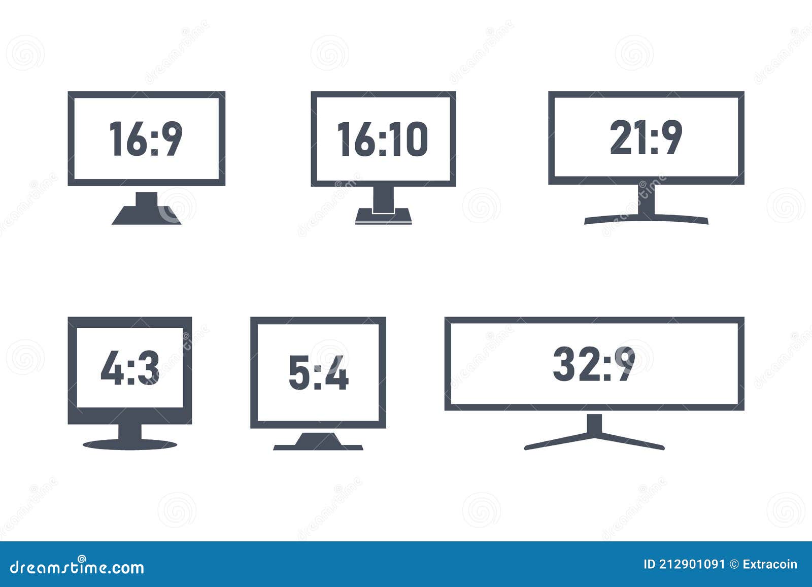 aspect ratio size icon set, standart and widescreen monitors or tv signs