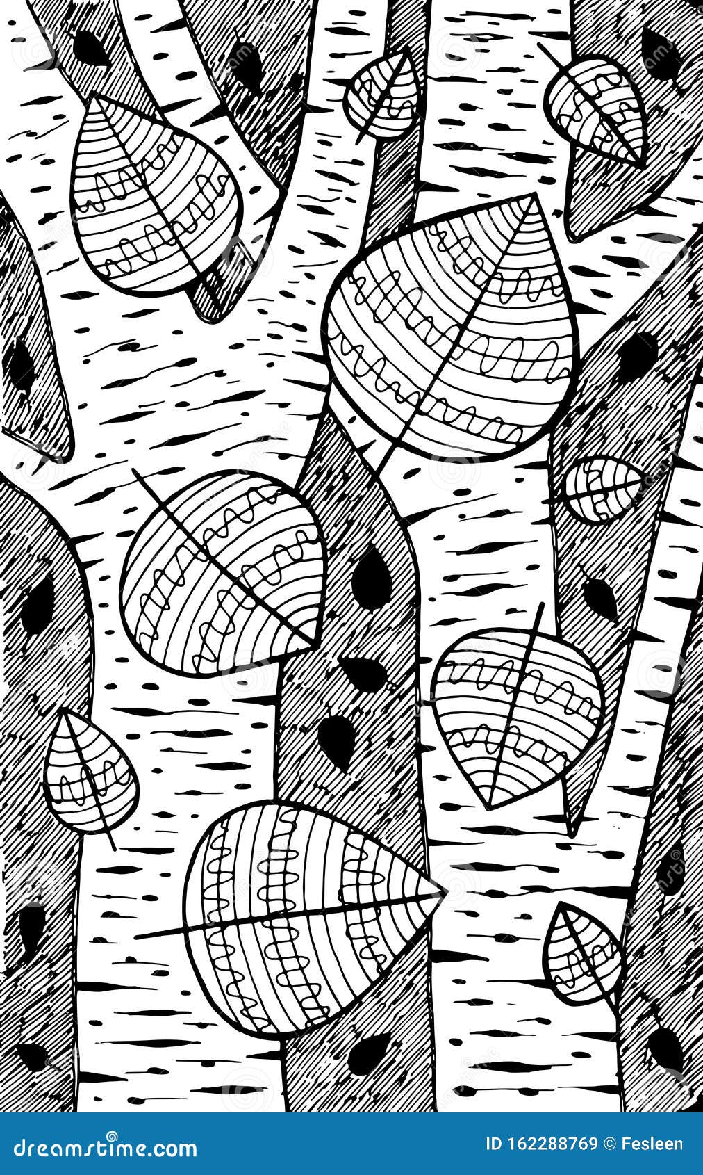 Download Aspen - Tree Illustration. Black And White Ink Leaves Drawing. Coloring Book For Adults. Line ...
