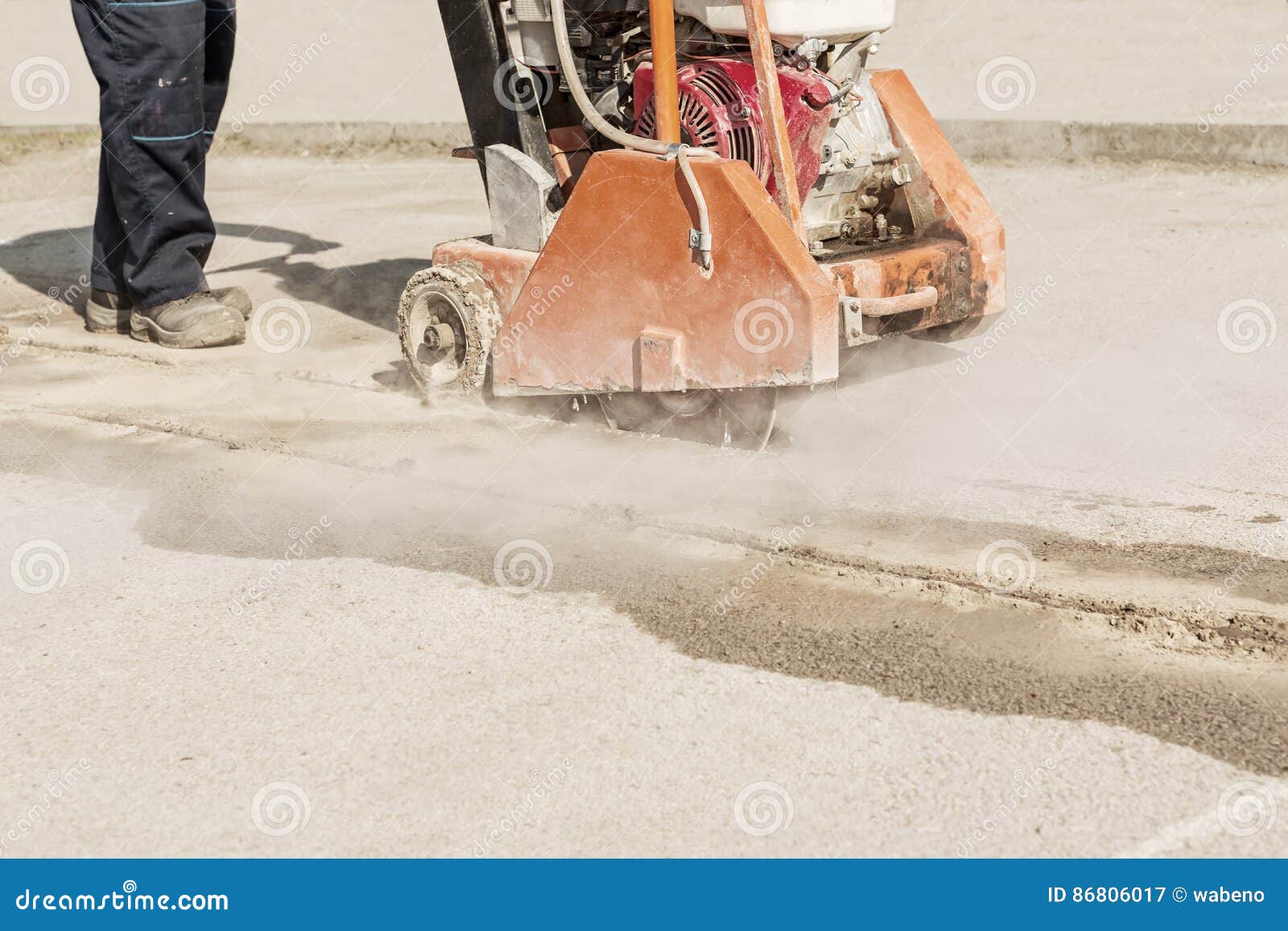 Asphalt or Concrete Cutting with Saw Blade Stock Image Image of