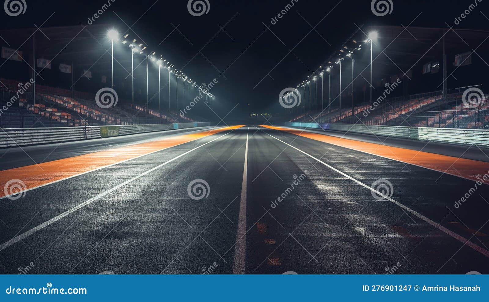 Photo & Art Print finish line on the racetrack with spotlights in motion  blur