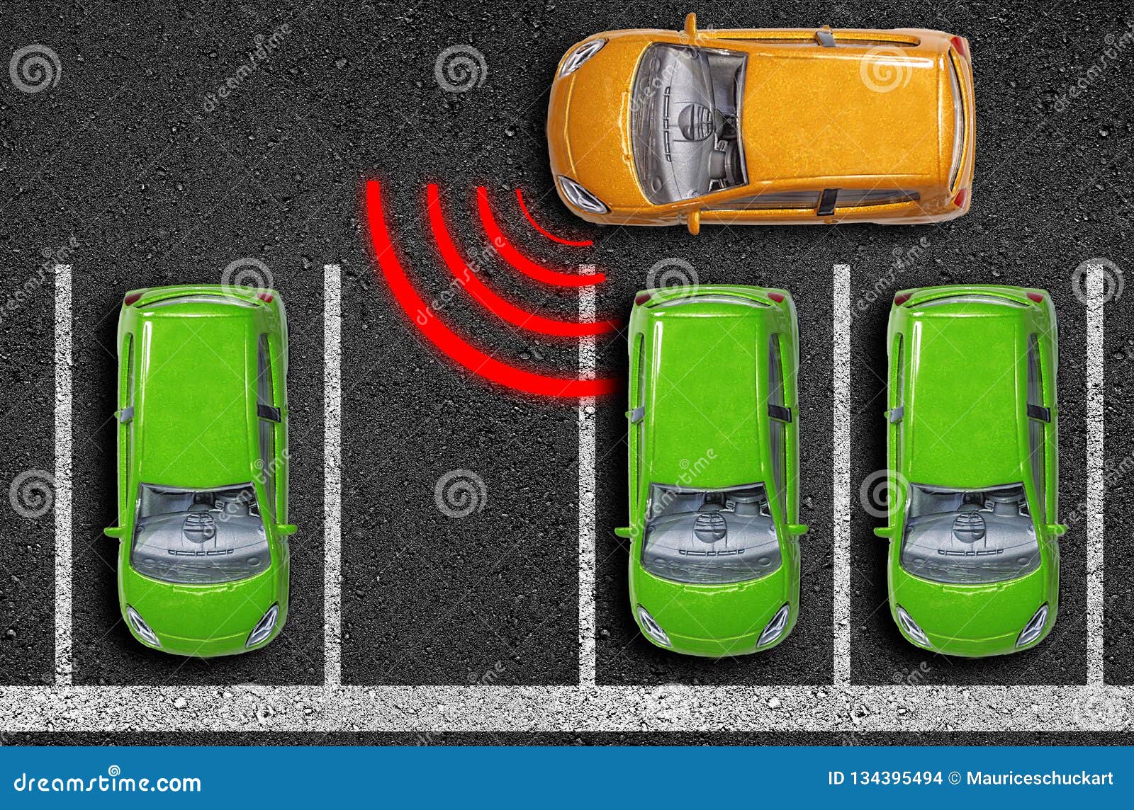 asphalt with cars on a road with distance sensor and emergence break assistant