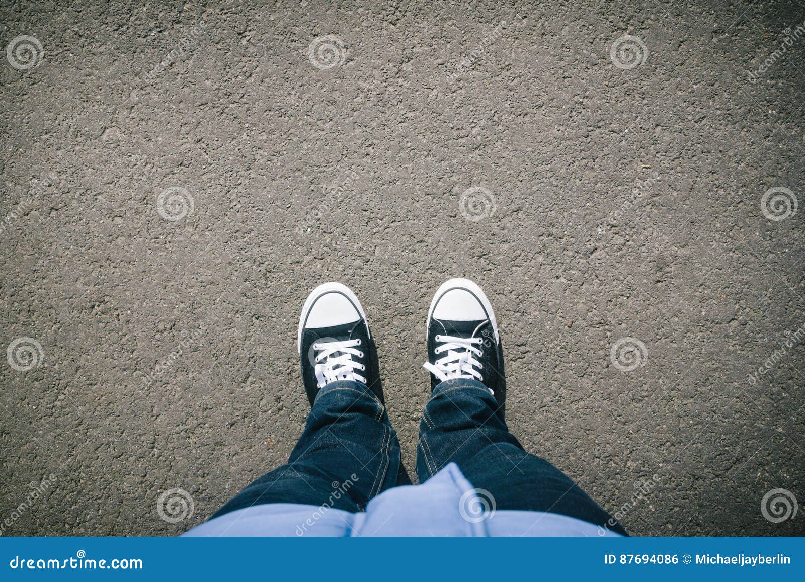 Asphalt with Two Shoes, Personal Perspective from Above Stock Photo ...