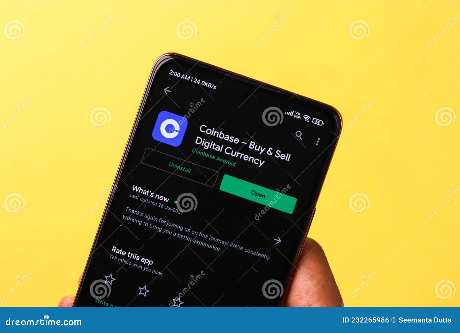 Assam, India - March 10, 2021 : Coinbase Logo on Phone Screen Stock