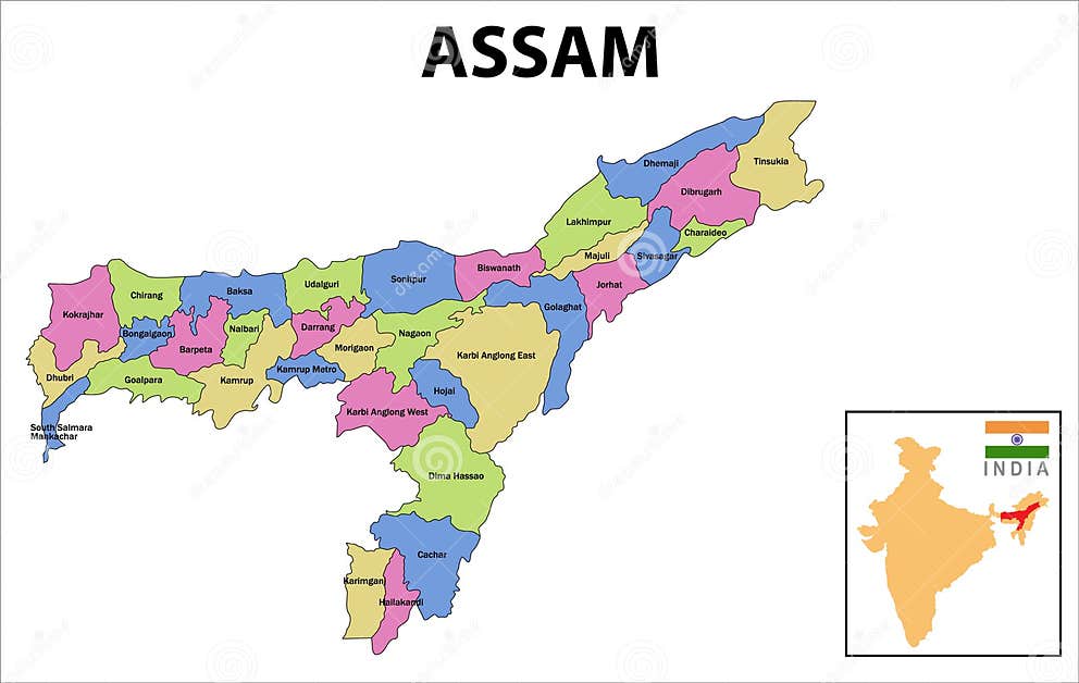 Assam Map. Political and Administrative Map of Assam with Districts ...