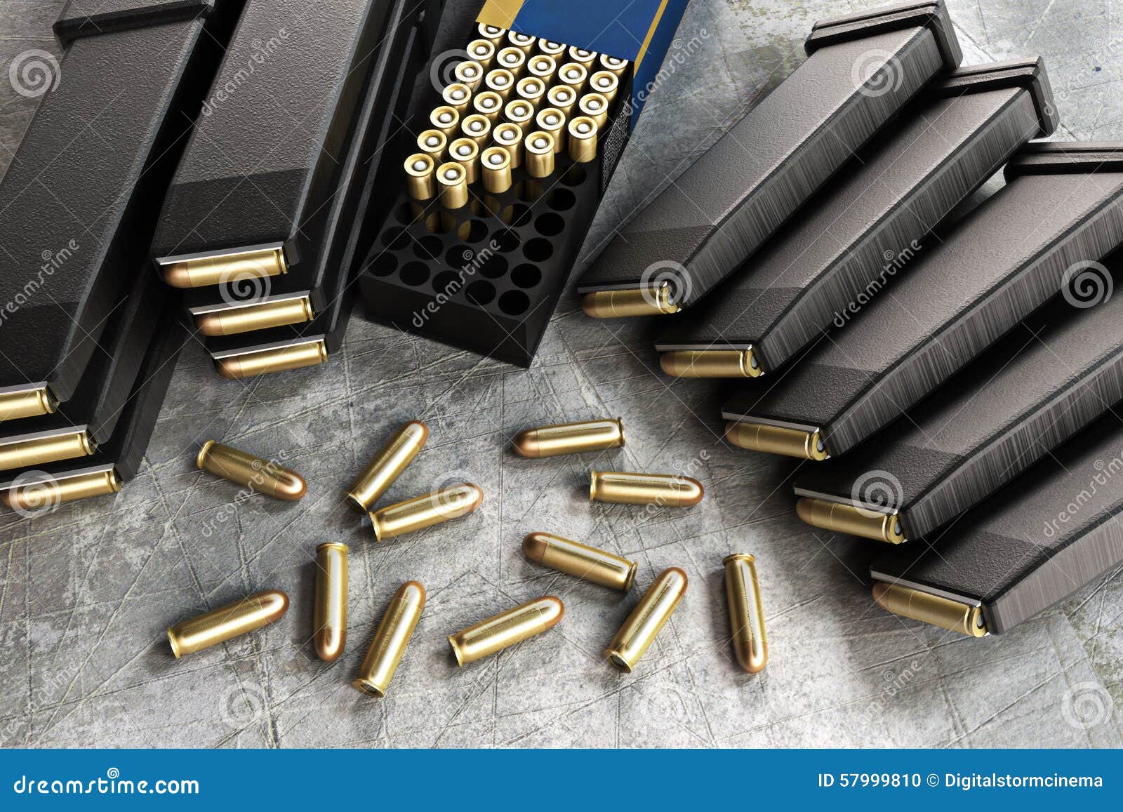 Assault Rifle Ammunition and Loaded Clips Stock Illustration