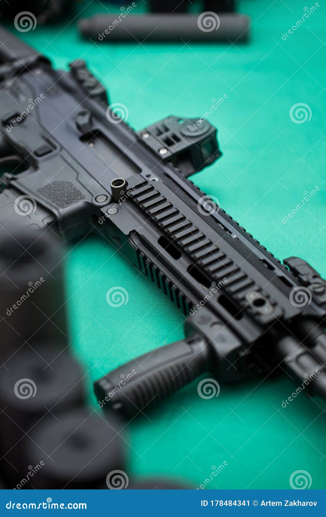 Assault Rifle with a Silencer on the Range. Stock Image Image of