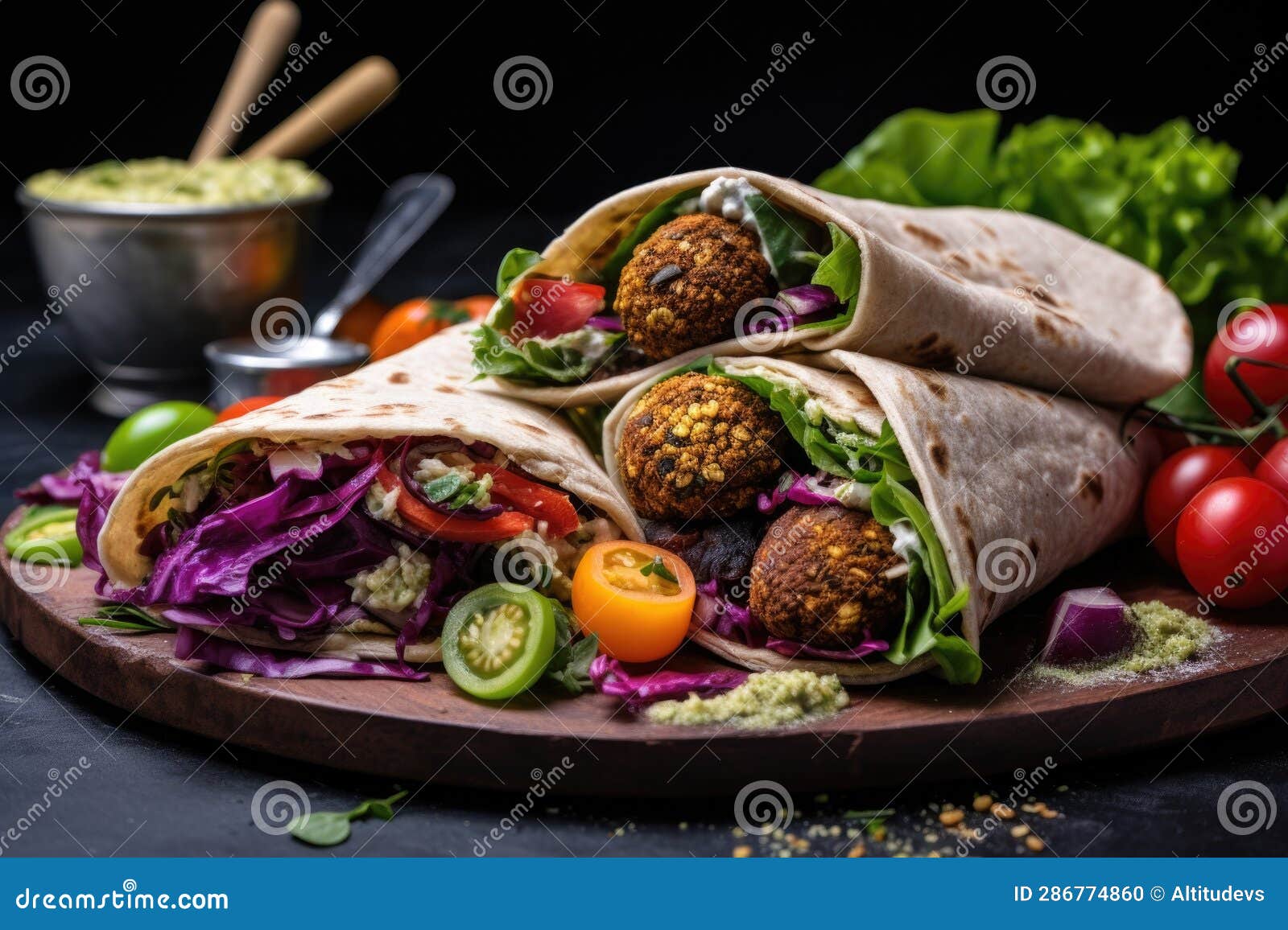 Assembling a Falafel Wrap with Vibrant Ingredients Stock Illustration