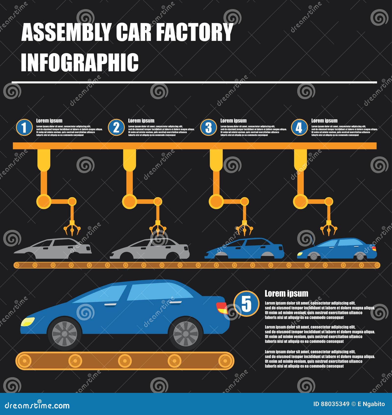 Assembly Car Infographic / Assembly Line and Car Factory Production