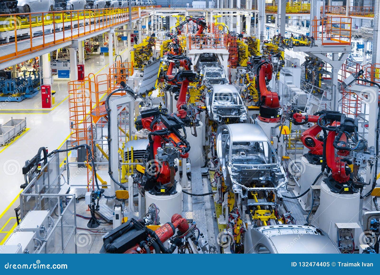 automotive production line. welding car body. modern car assembly plant