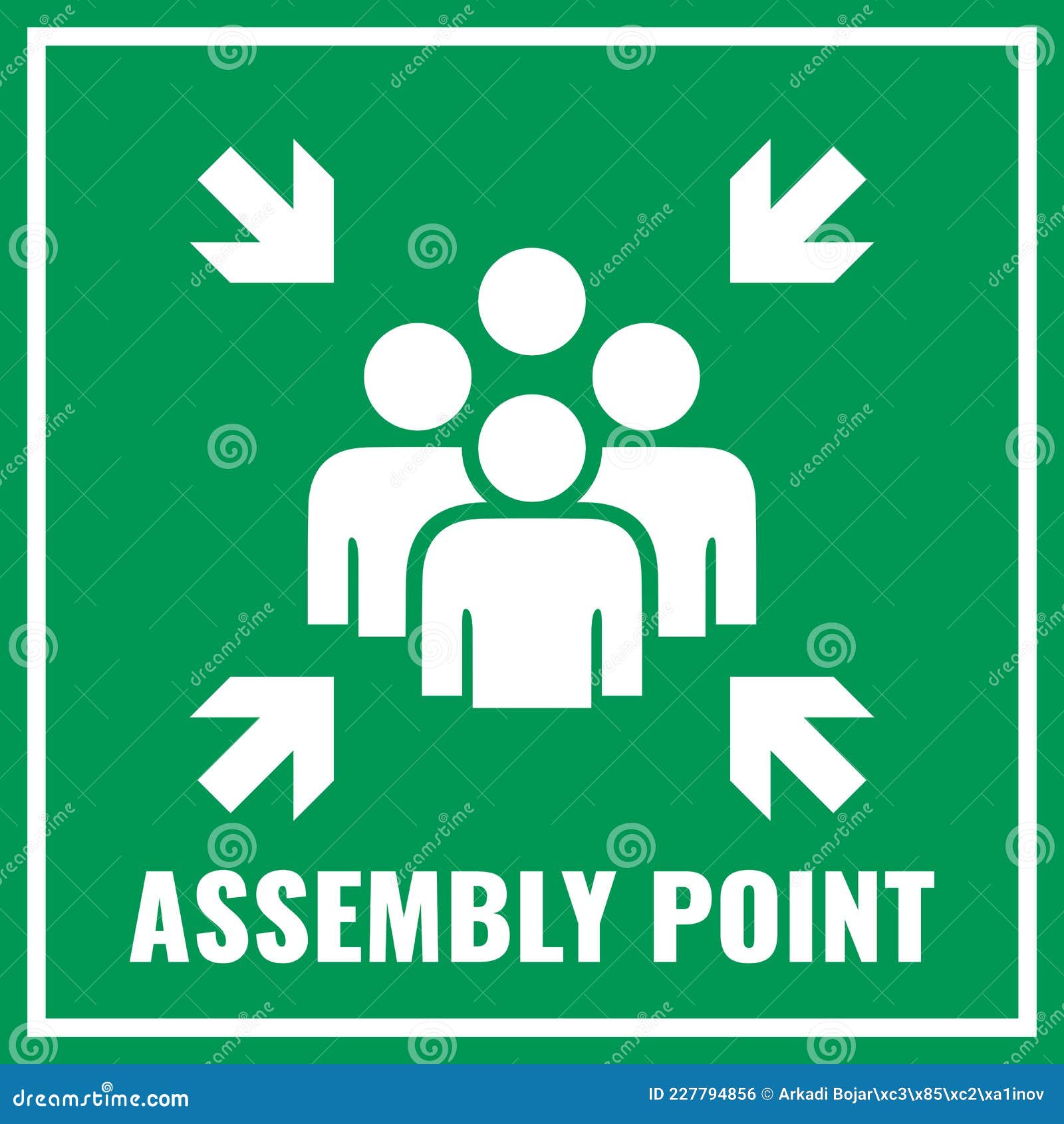 assembly point sign, fire evacuation