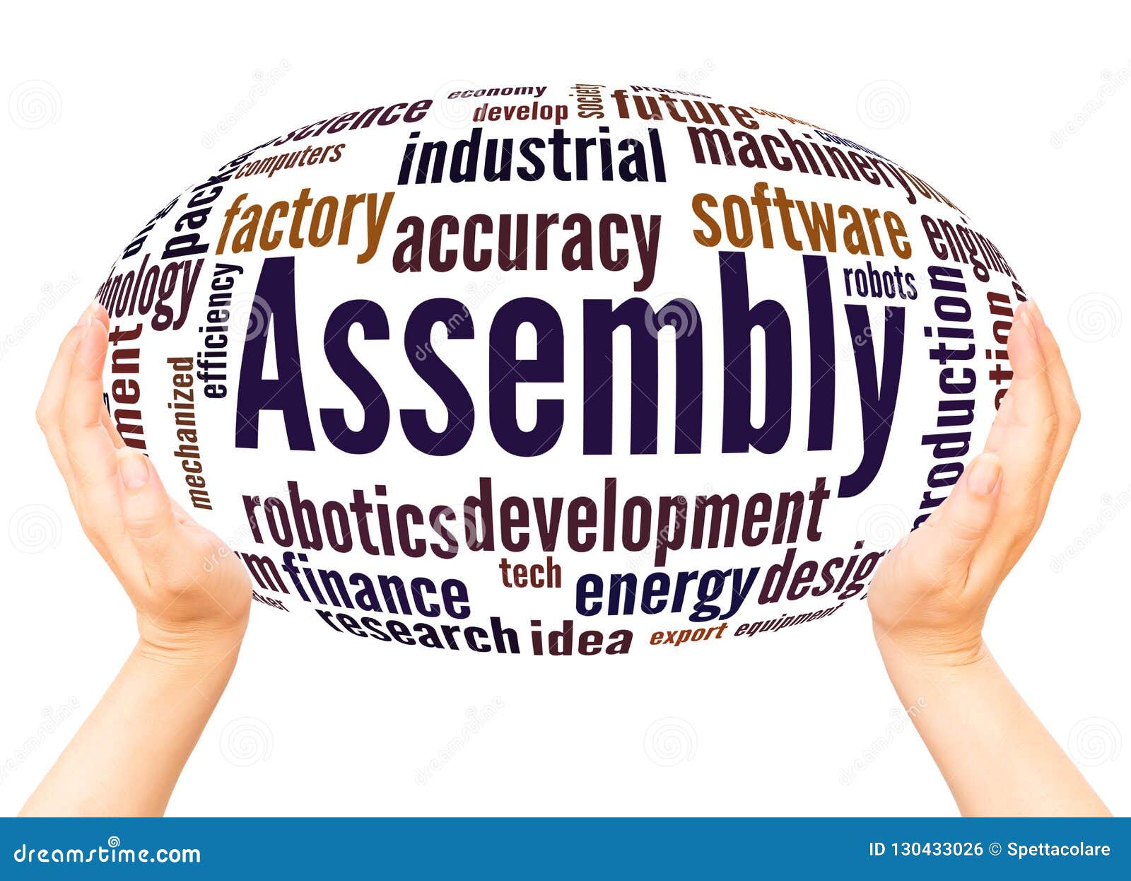 Assembly Word Cloud Hand Sphere Concept Stock Illustration