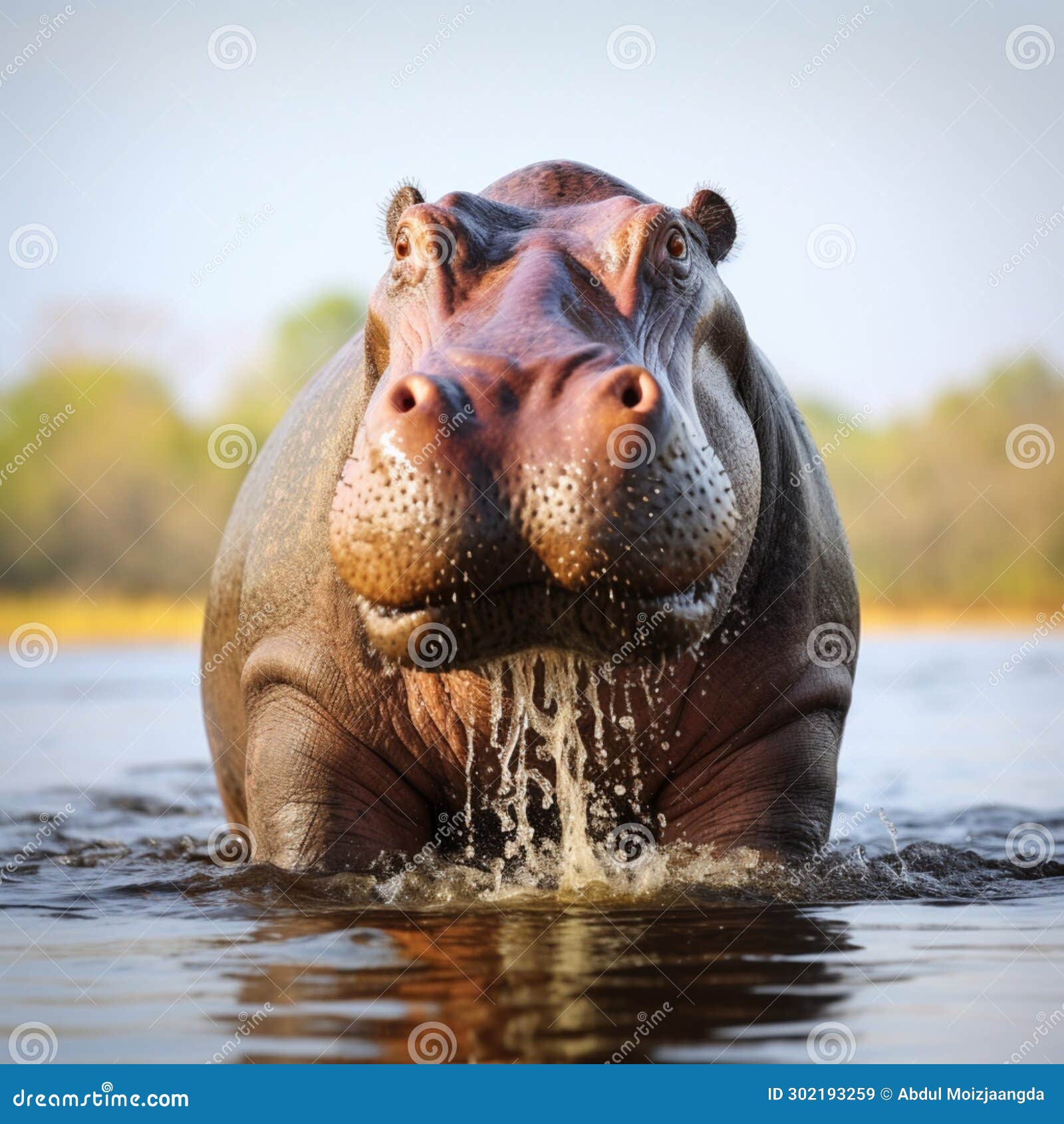 Assertive Hippo Displays Aggressive Behavior, Asserting Dominance in