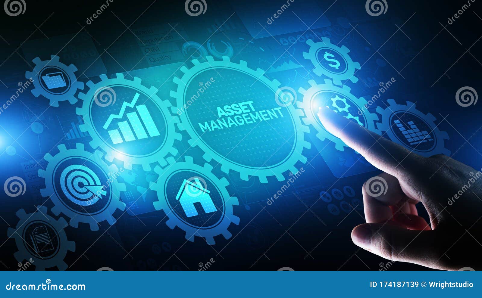 asset management business technology internet concept button on virtual screen.