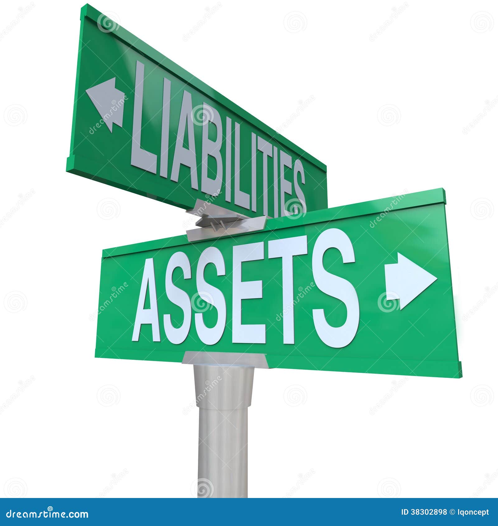 assets vs liabilities two way road street signs accounting