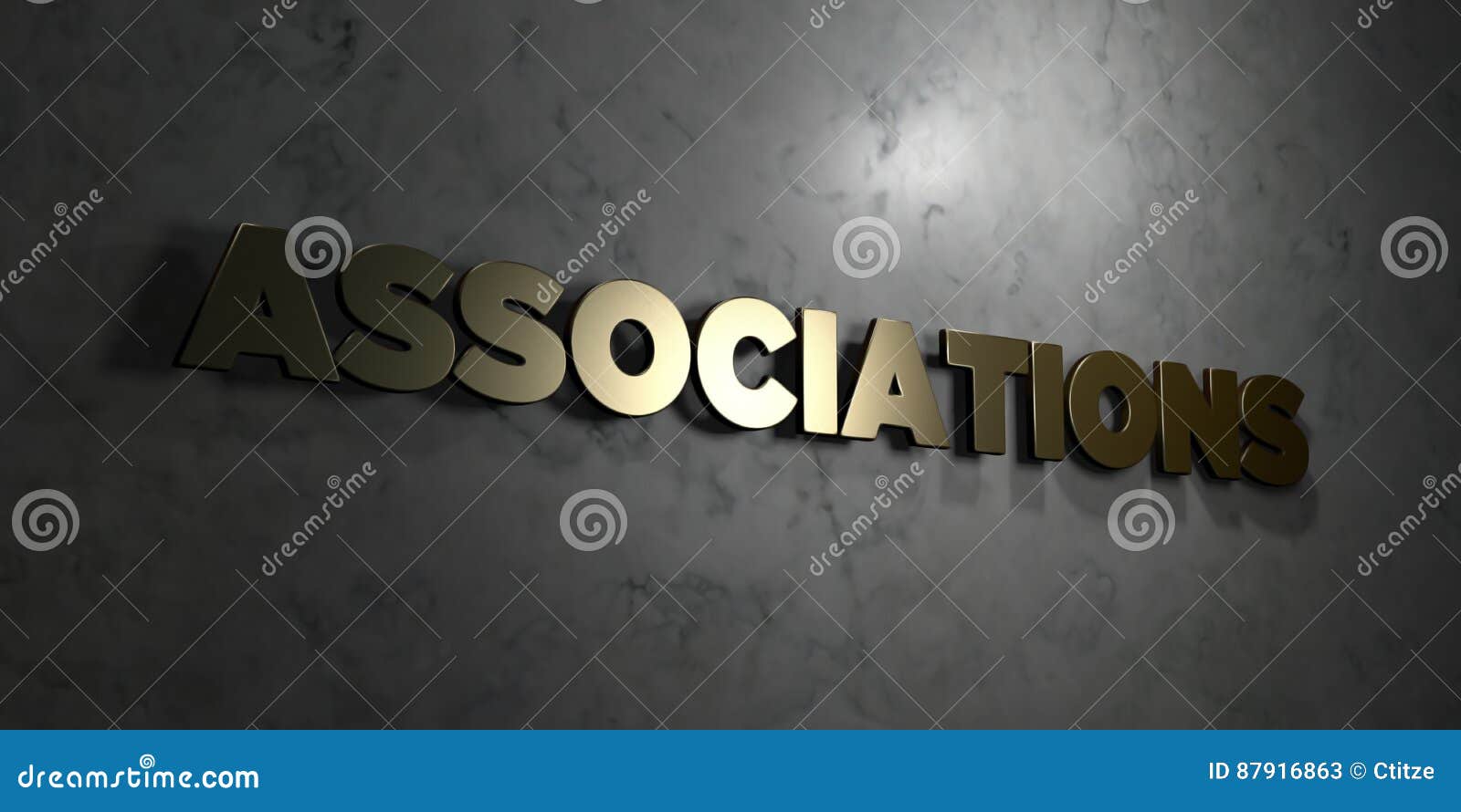 associations - gold text on black background - 3d rendered royalty free stock picture