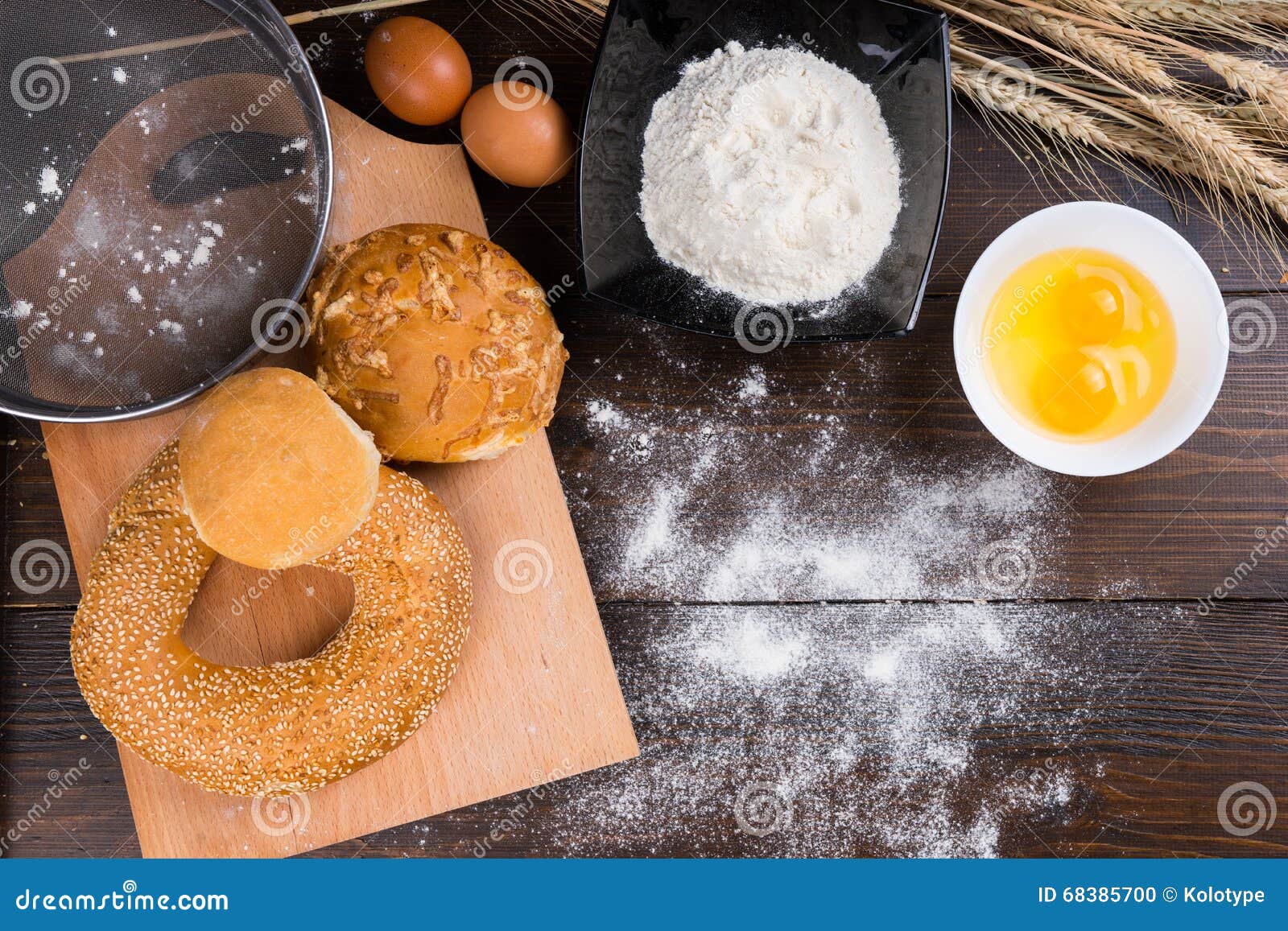 Assorted Bread Rolls with Baking Ingredients Stock Photo Image of eggs, confectionery 68385700