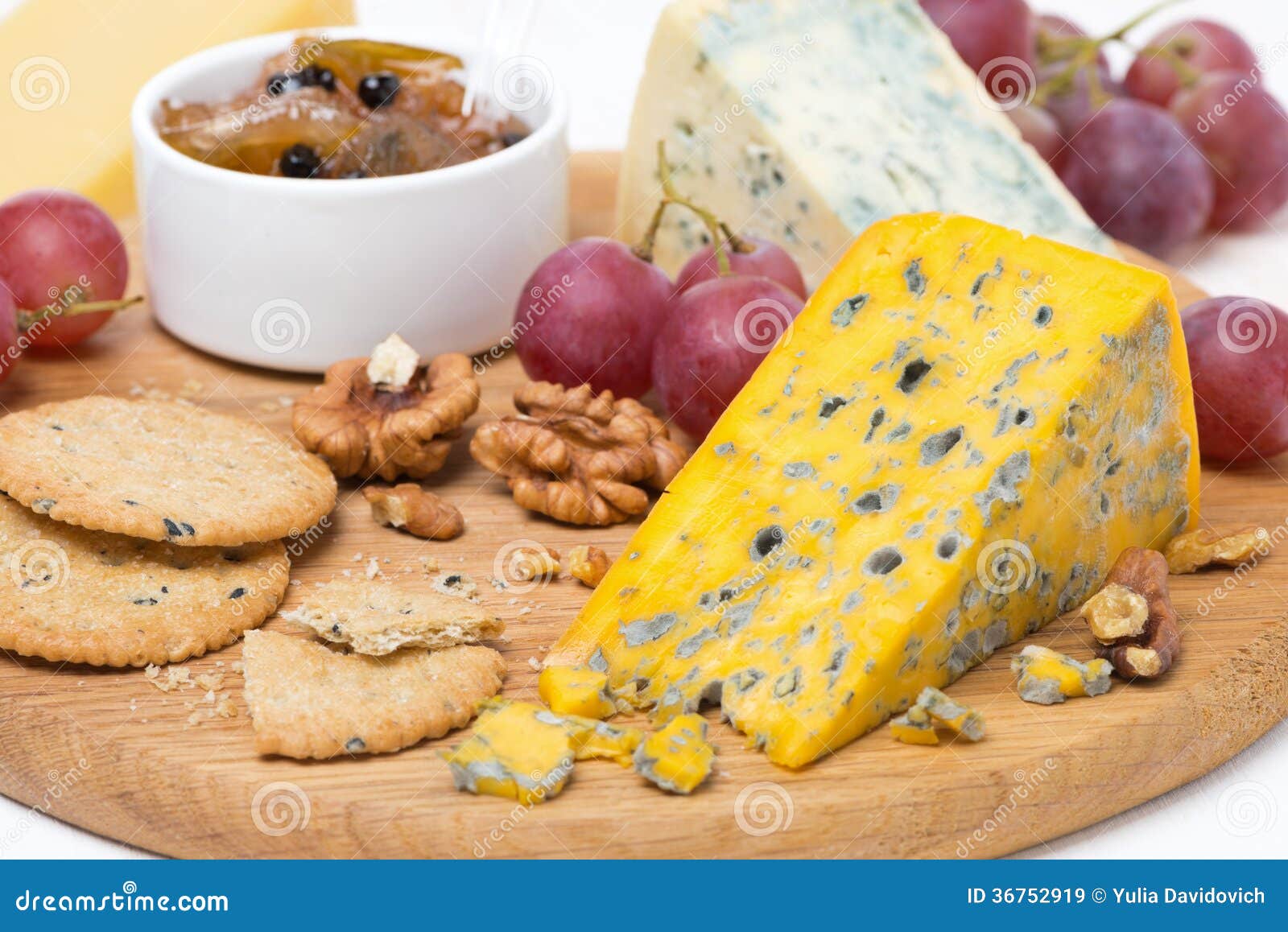 Assorted Cheeses, Grapes, Crackers, Jam and Nuts Stock Image Image of