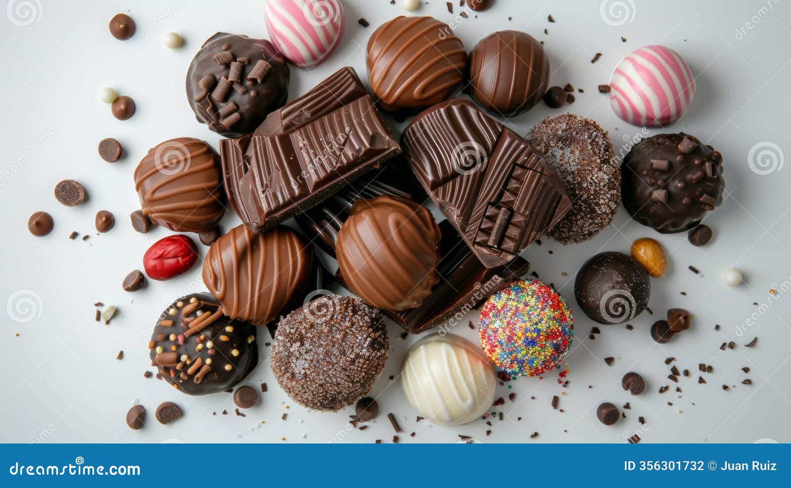 assorted chocolates and truffles on a white background