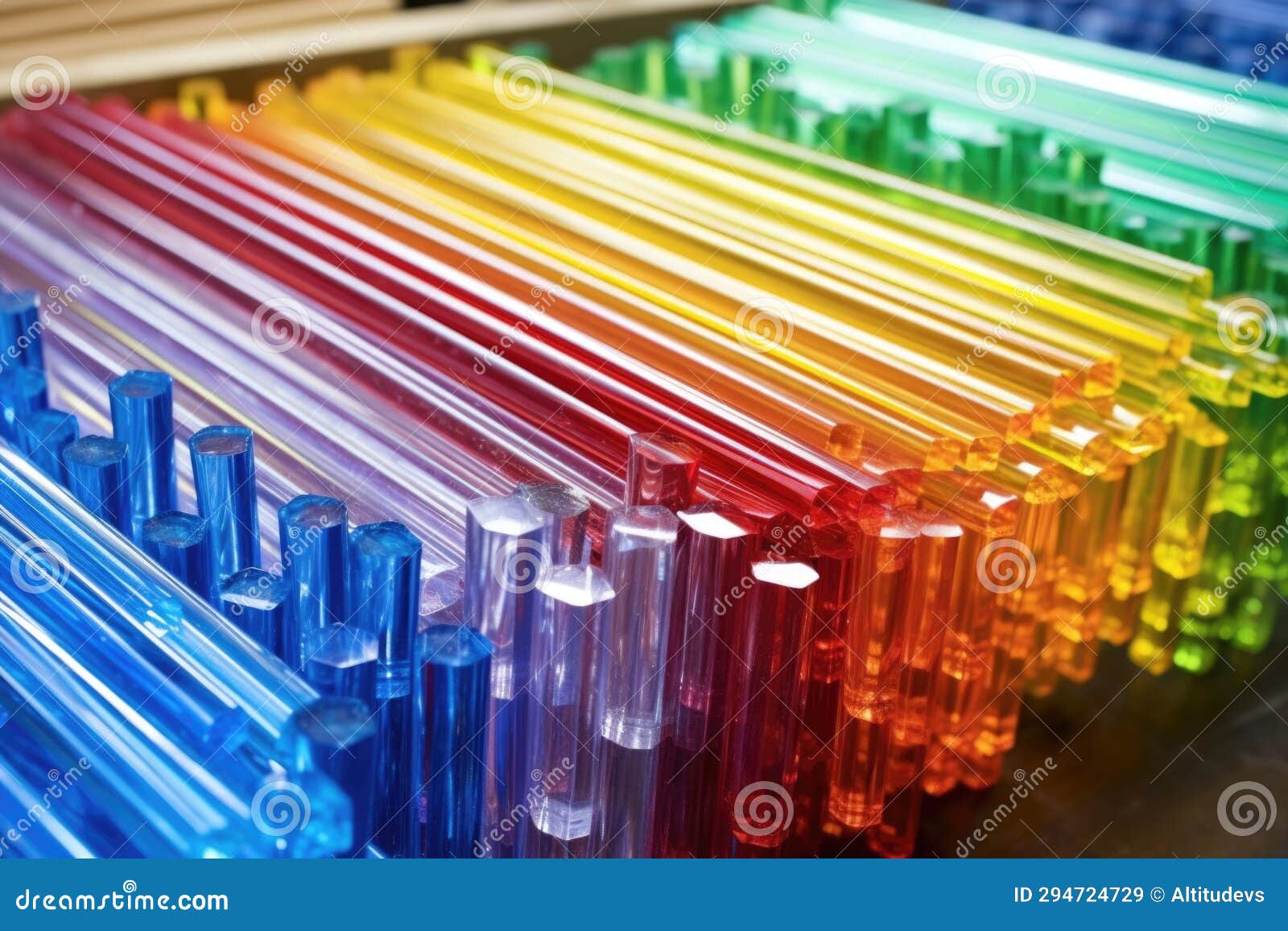 Assorted Clear and Colored Glass Rods on a Workbench Stock Image