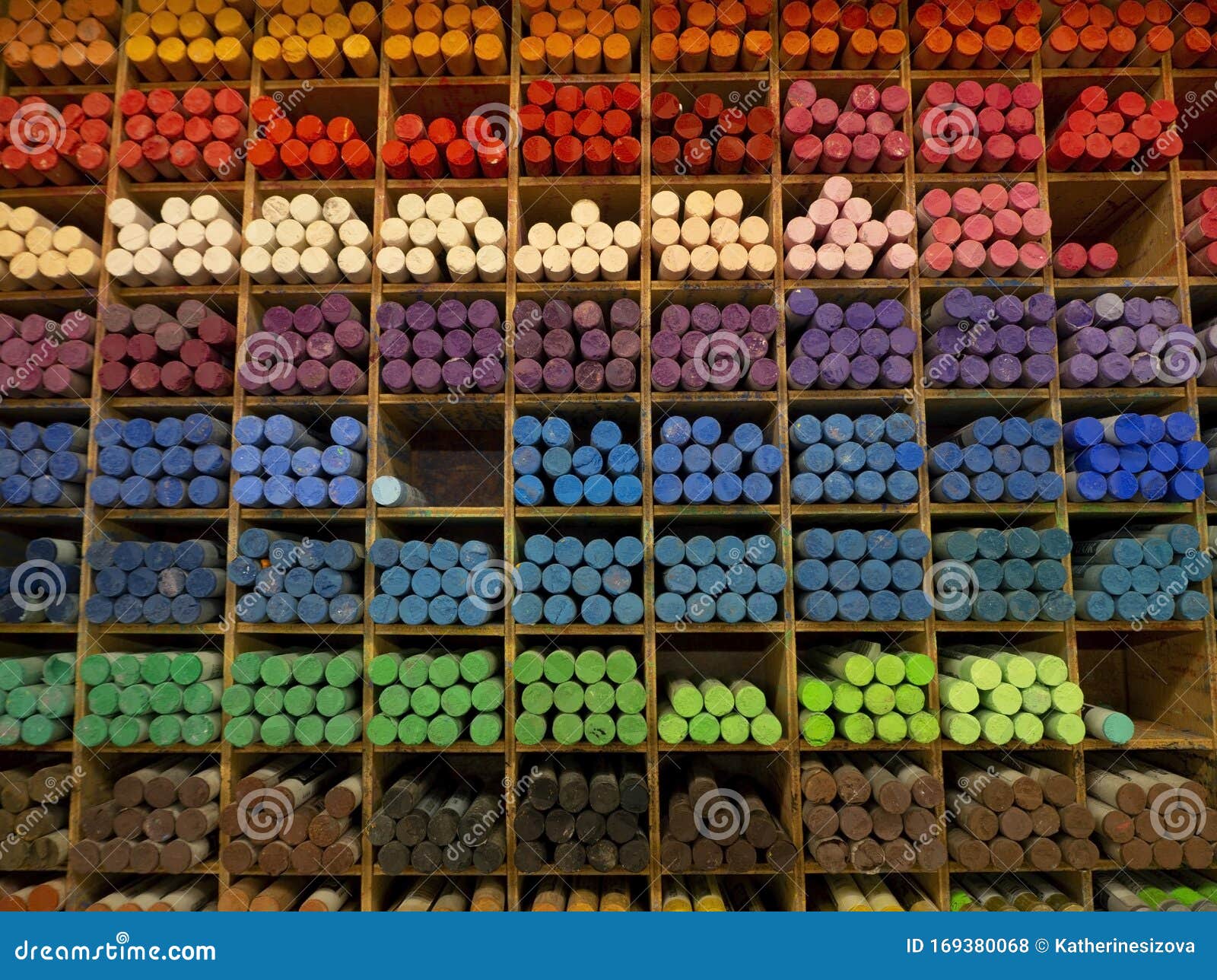 Assorted Colored Chalk Crayons on an Art Shop Shelf Stock Photo Image